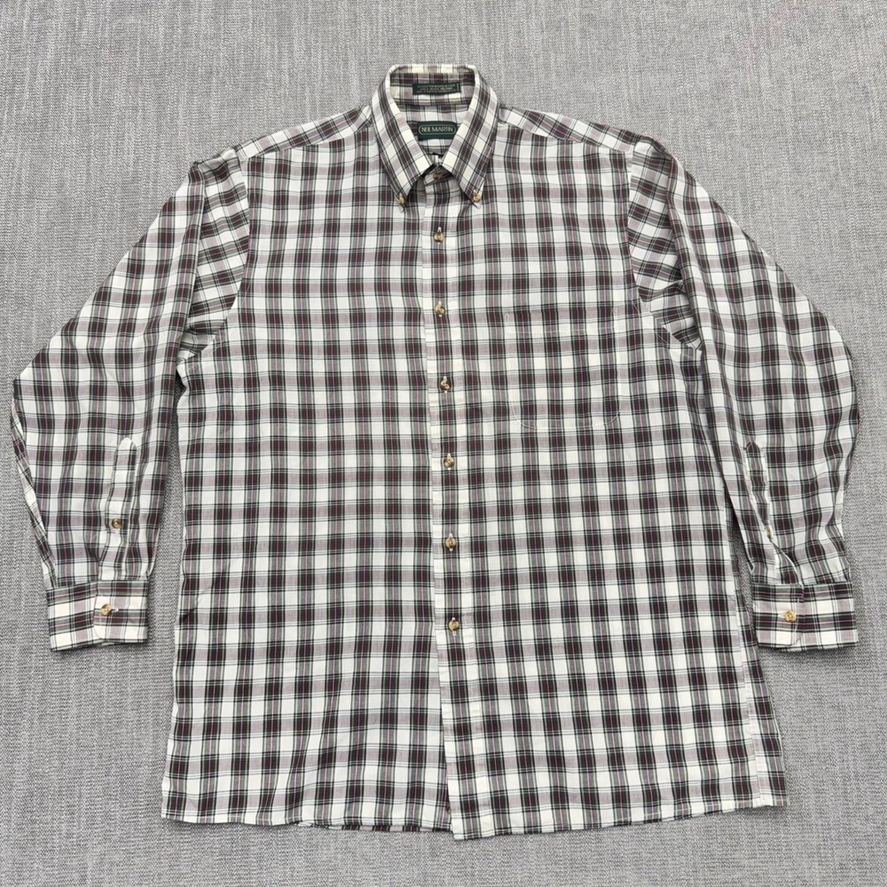 Vintage Neil Martin Mens 16 32-33 Plaid Button Down Shirt Cotton Blend USA